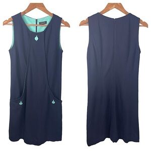 Christian Francis Roth Navy + Turquoise Sleeveless Sheath Dress Size 8 Stretch